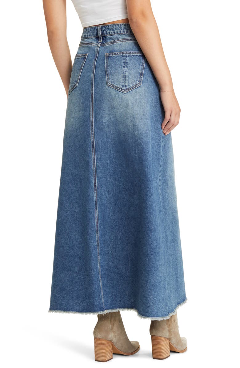 Prosperity Denim Frayed Hem Denim Maxi Skirt, Alternate, color, 