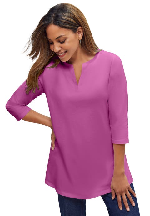 Stretch Cotton Notch Neck Tunic (Plus)