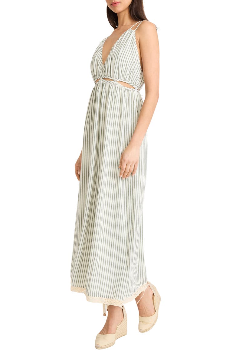 Cutout Stripe Midi Dress, Alternate, color, GREEN/ WHITE