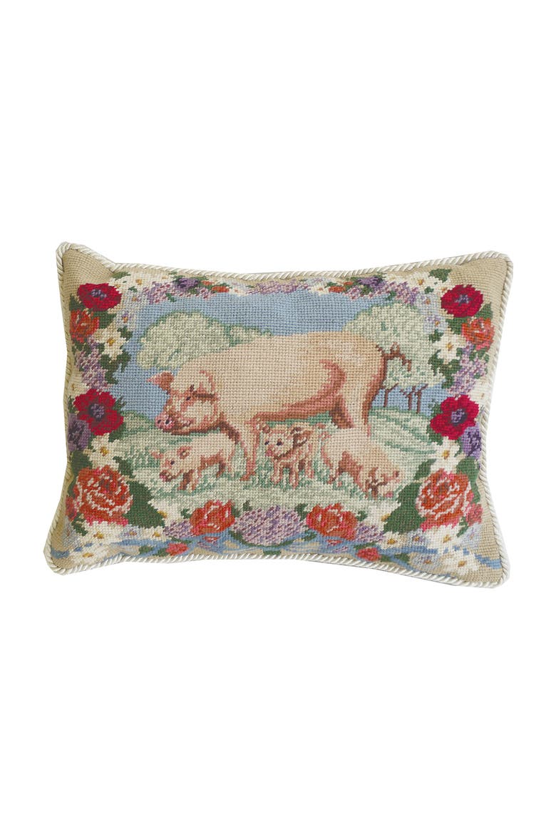 Summer Pig Needlepoint Accent Throw Pillow, Main, color, Pink