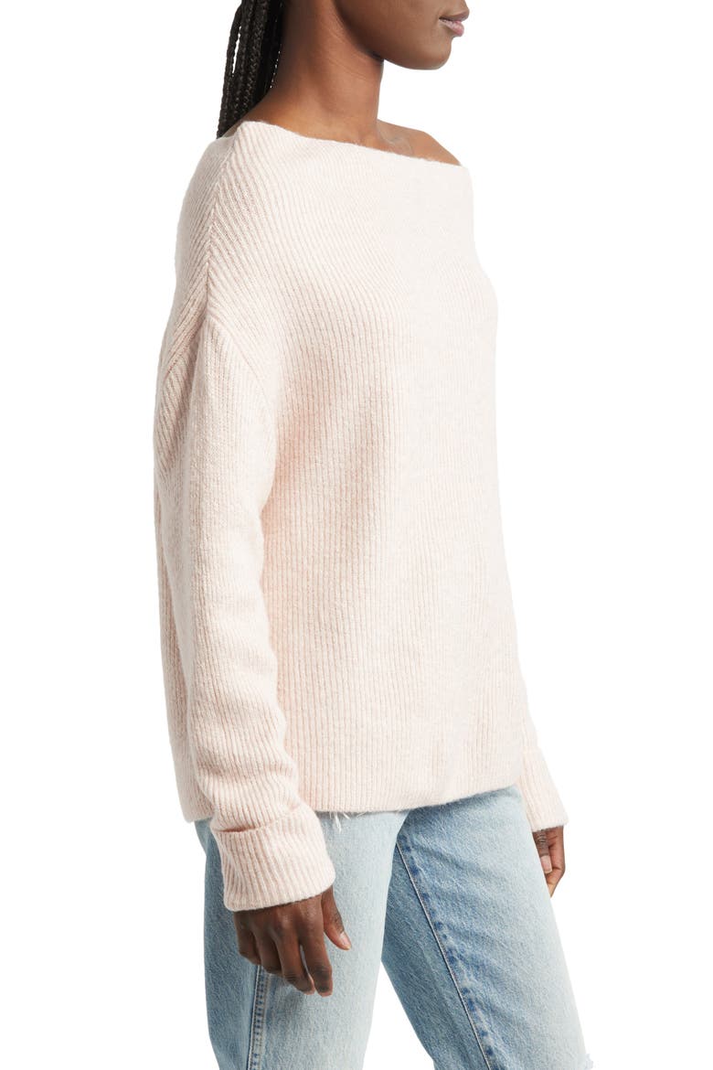 One-Shoulder Rib Sweater, Alternate, color, PINK SMOKE