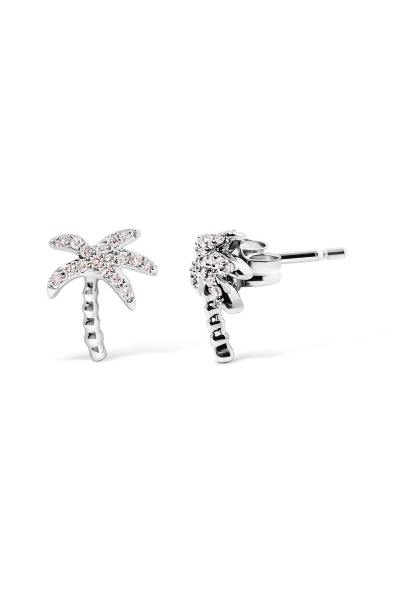 10K White Gold 1/10 Ct Diamond Encrusted Palm Tree Stud Earrings, Alternate, color, White