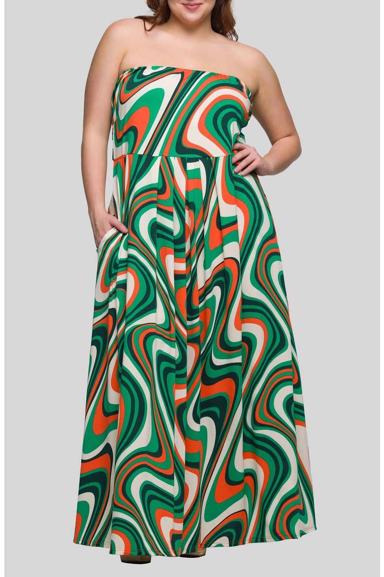 Print Strapless Maxi Dress, Main, color, GREEN MULTI