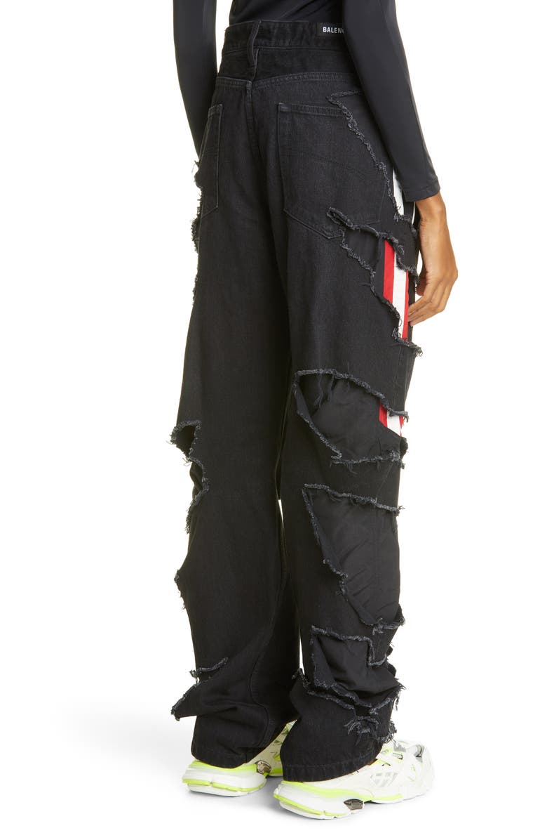 Balenciaga Lined Destroyed Straight Leg Jeans, Alternate, color,