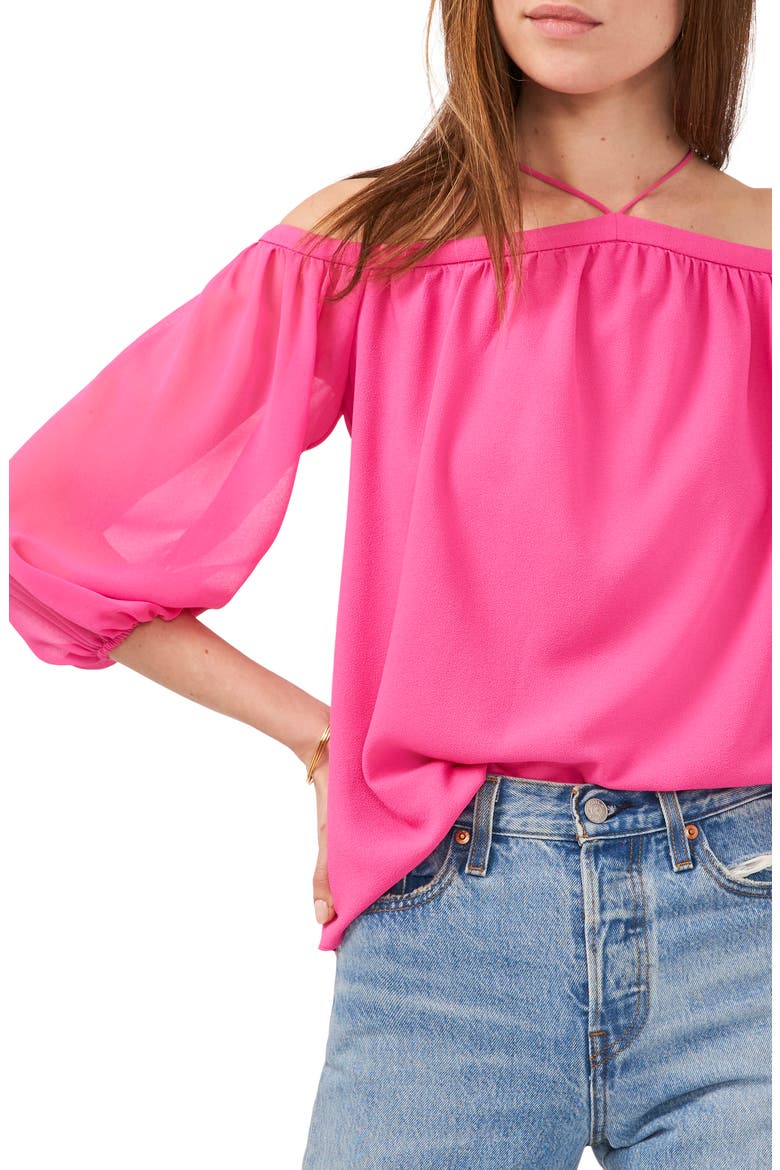 Off the Shoulder Sheer Chiffon Blouse, Alternate, color, BRIGHT MULBERRY