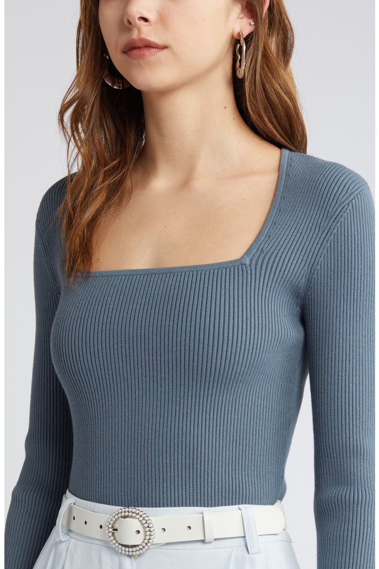 Luxe Sculpt Square Neck Long Sleeve Top, Alternate, color, BLUE WEATHER