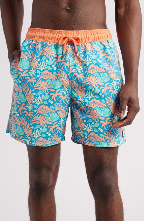 Tropical Print Swim Trunks