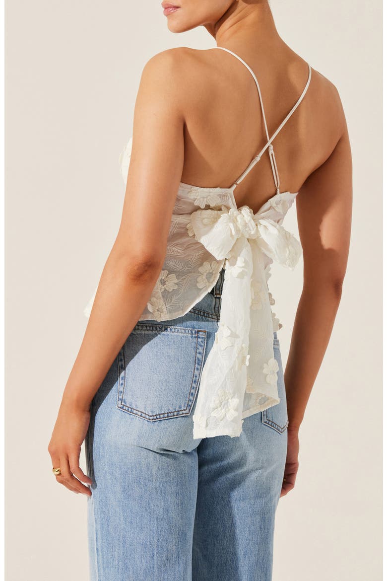 Everli Floral Applique Tie Back Top, Alternate, color, CREAM