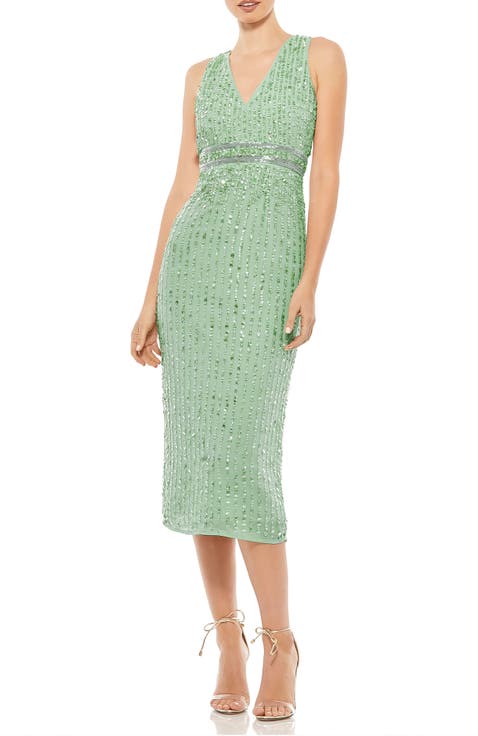 Sequined Sleeveless V-Neck Midi Sheath Dress