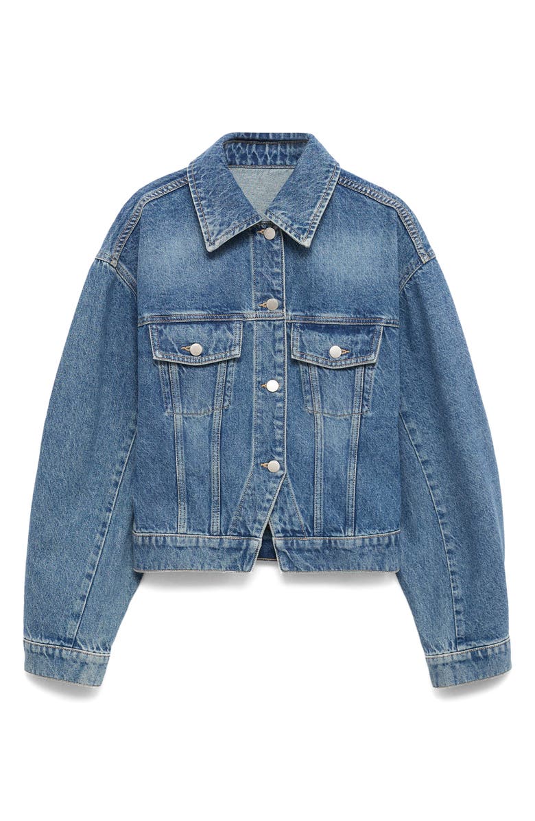 MANGO Fitted Denim Trucker Jacket, Alternate, color, Medium Blue
