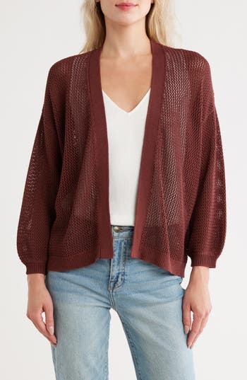 Nordstrom Open Stitch Open Front Cotton Cardigan In Burgundy