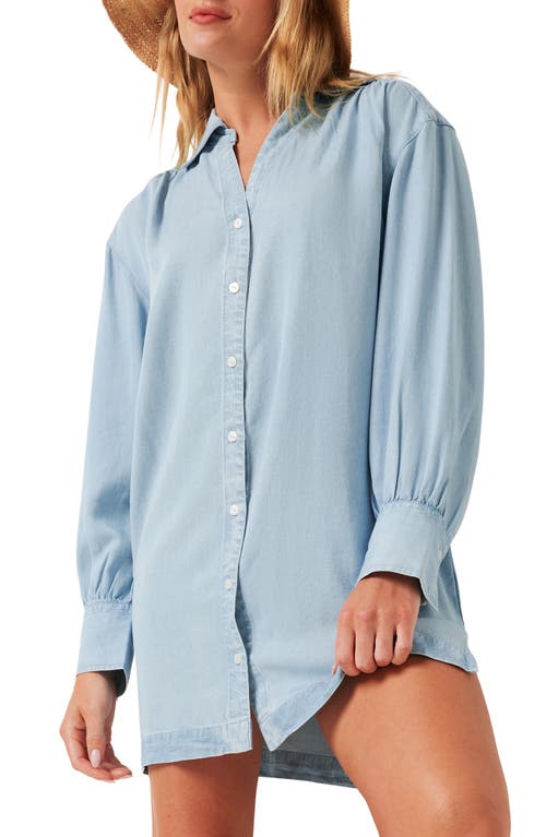 Travismathew Long Sleeve Chambray Mini Shirtdress In Light Wash