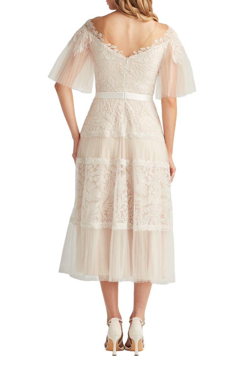 Lace & Mesh Flare Sleeve Midi Dress, Alternate, color, IVORY/ PETAL