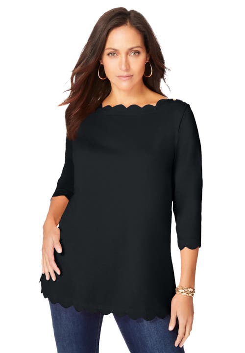 Jessica London Scallop Boatneck Tunic In Black