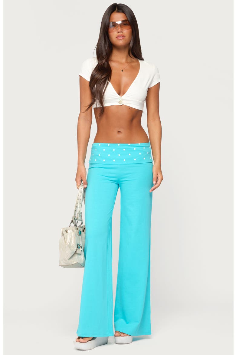 Reeva Polka Dot Foldover Pants, Alternate, color, TURQUOISE
