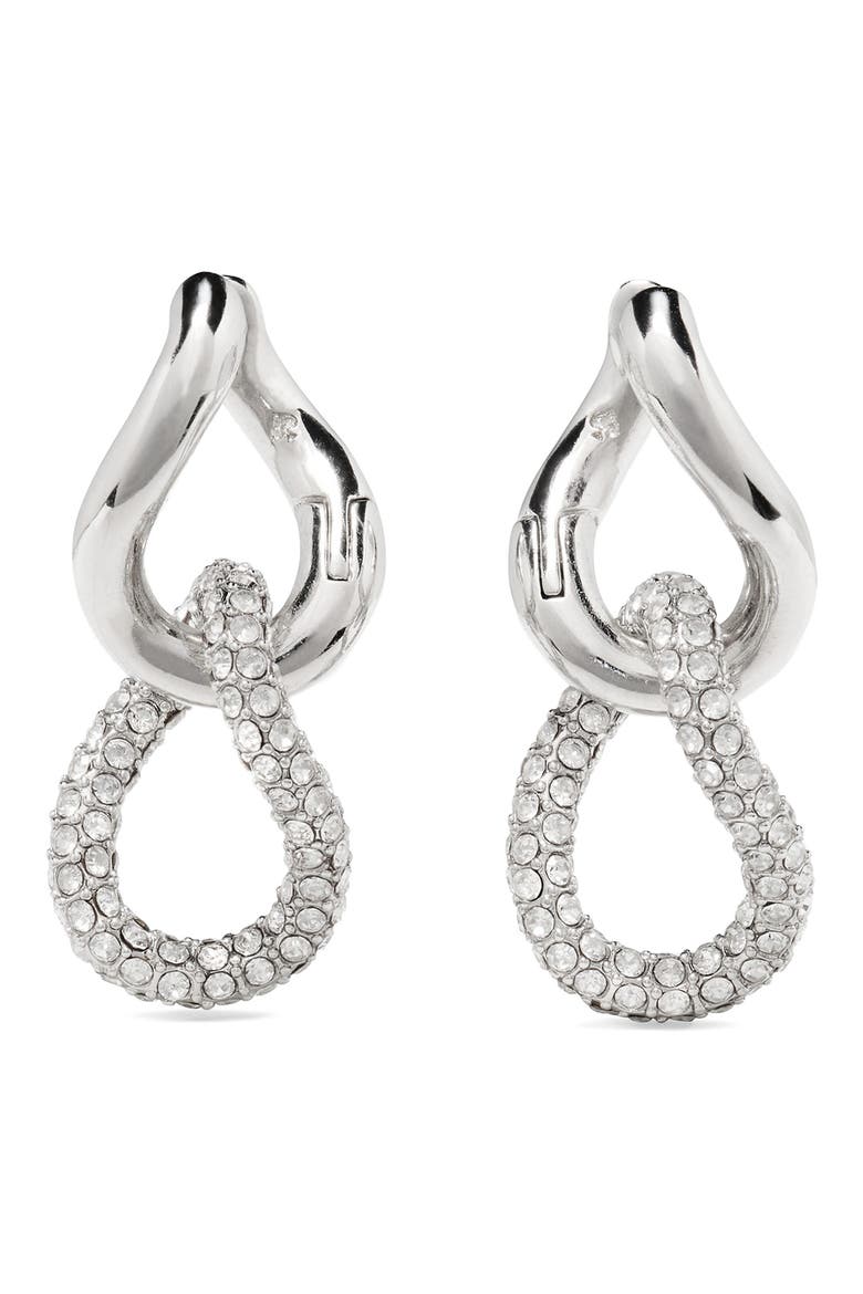 Opulence Pavé Crystal Drop Huggie Earrings, Main, color, CLEAR/ SILVER