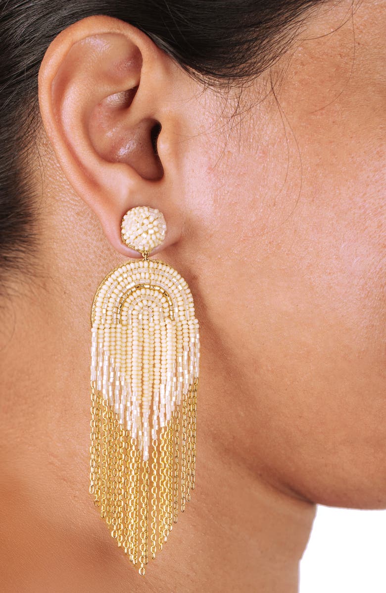 Deepa Gurnani Circe Beaded Fringe Drop Earrings, Alternate, color, Ivory