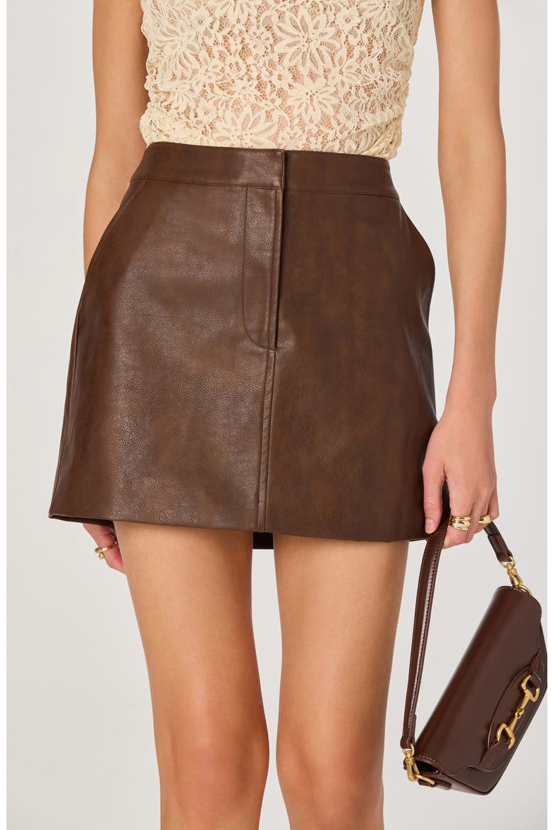 Faux Leather Miniskirt, Alternate, color, BROWN