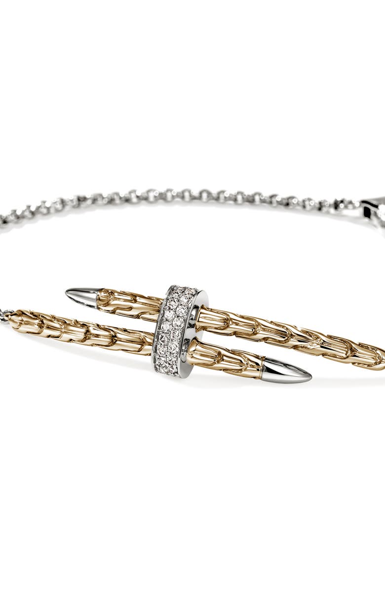 John Hardy Pavé Diamond Spear Station Bracelet, Alternate, color, Silver And Gold