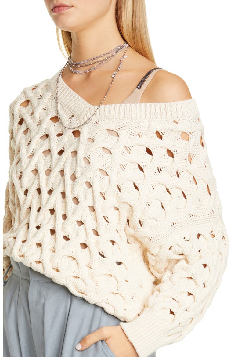 Cable Cotton & Nylon Sweater, Alternate, color, LATTE