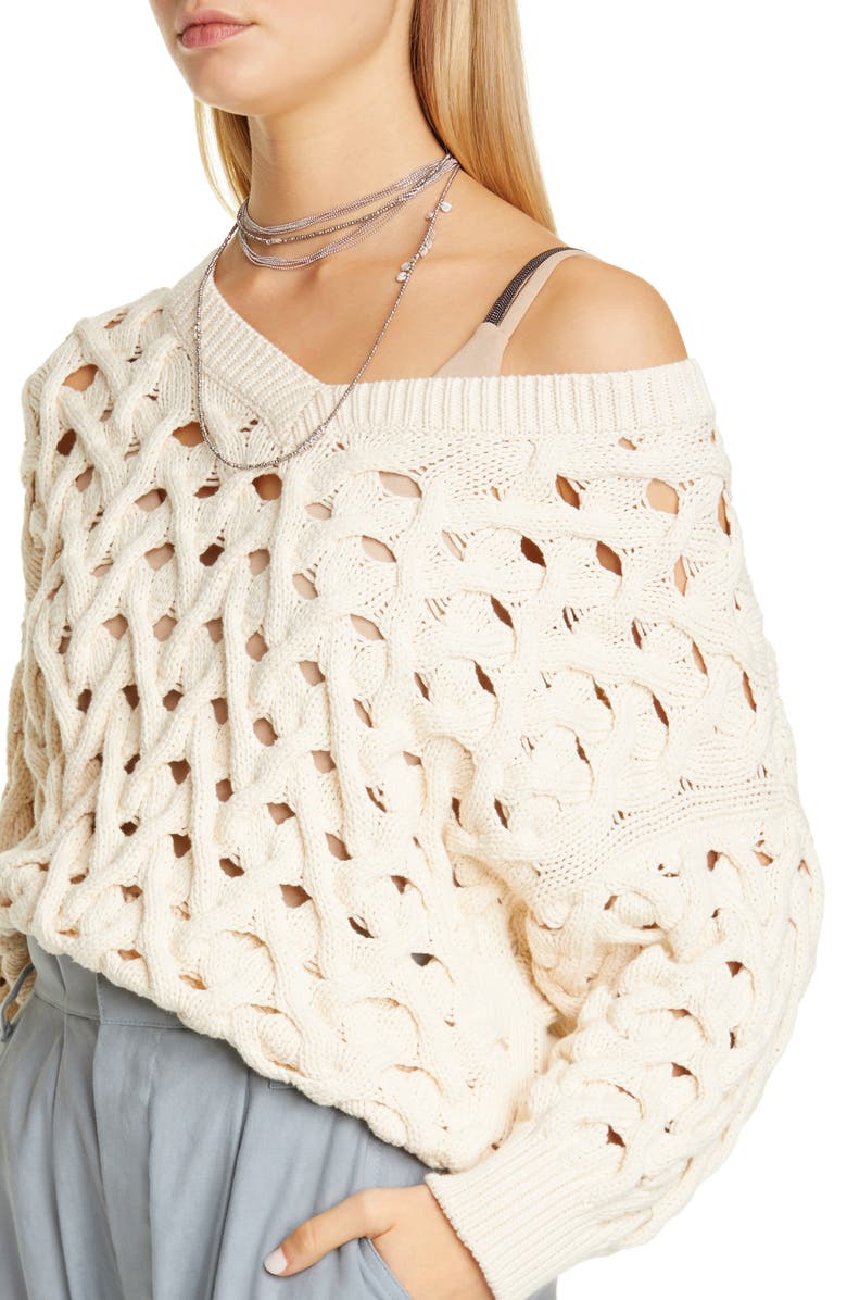 Brunello Cucinelli Cable Cotton & Nylon Sweater, Alternate, color,