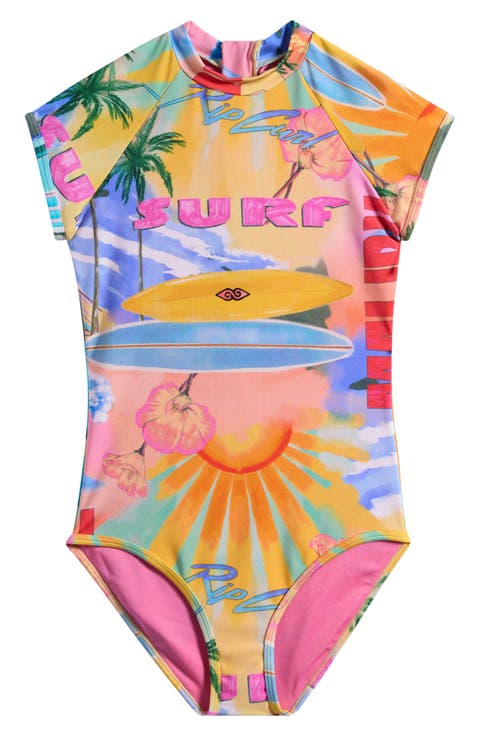 Kids' Malibu Surf Short Sleeve One-Piece Rashguard Swimsuit (Big Kid)