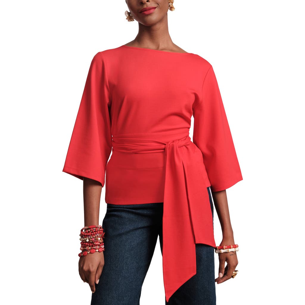 Frances Valentine Whitney Wrap Top Solid Viscose Blend Viscose Blend In Red