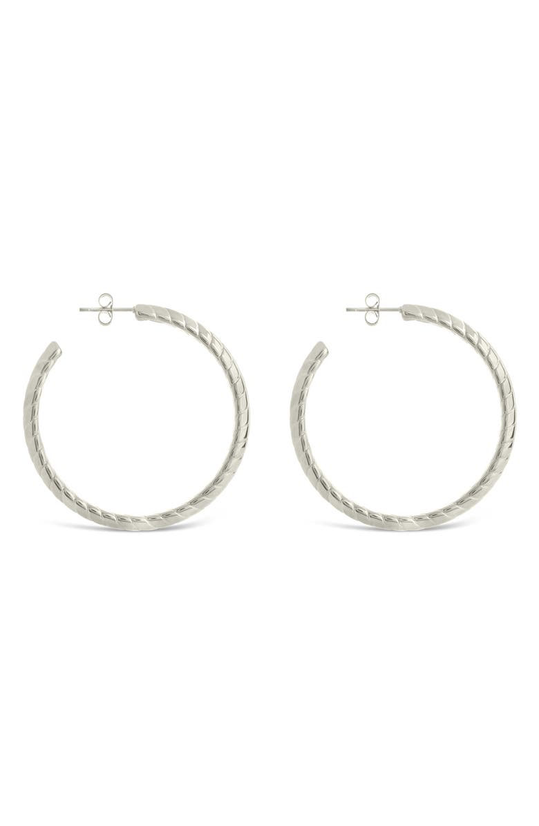 Sterling Forever Everly Flat Herringbone Chain Hoop Earrings, Alternate, color, Silver