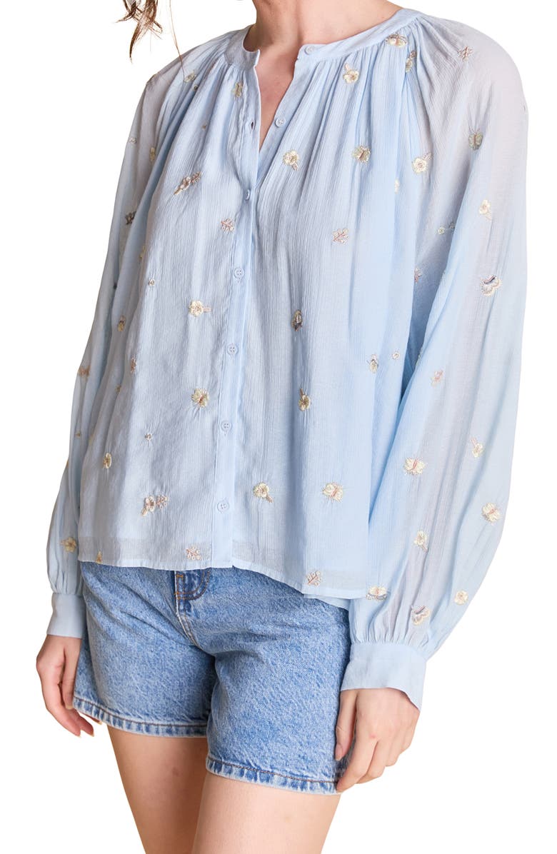 English Factory Flower Embroidered Woven Shirt, Alternate, color, Powder Blue