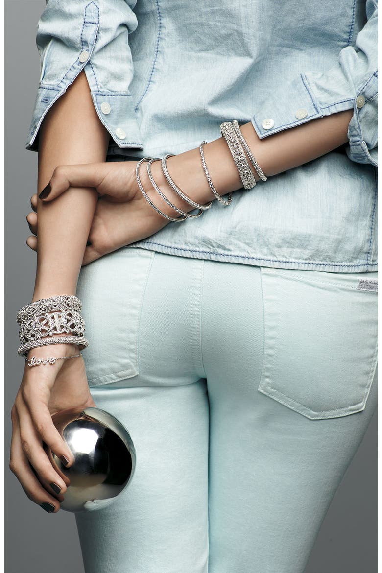 Crystal Scallop Bangle, Alternate, color, RHODIUM