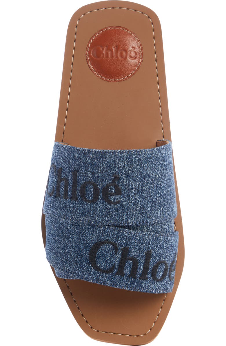 Chloé Woody Logo Denim Slide Sandal, Alternate, color,