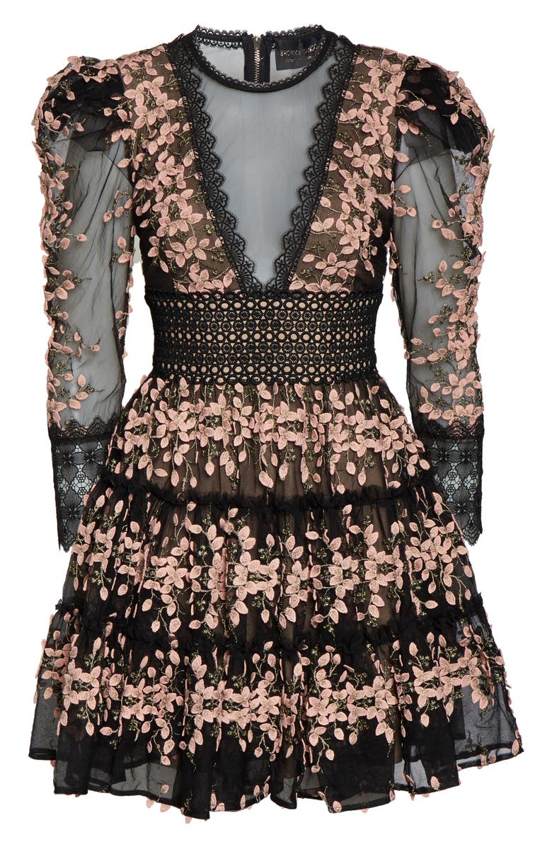 Bronx and Banco Megan Long Sleeve Blush Floral Lace Minidress, Alternate, color, 