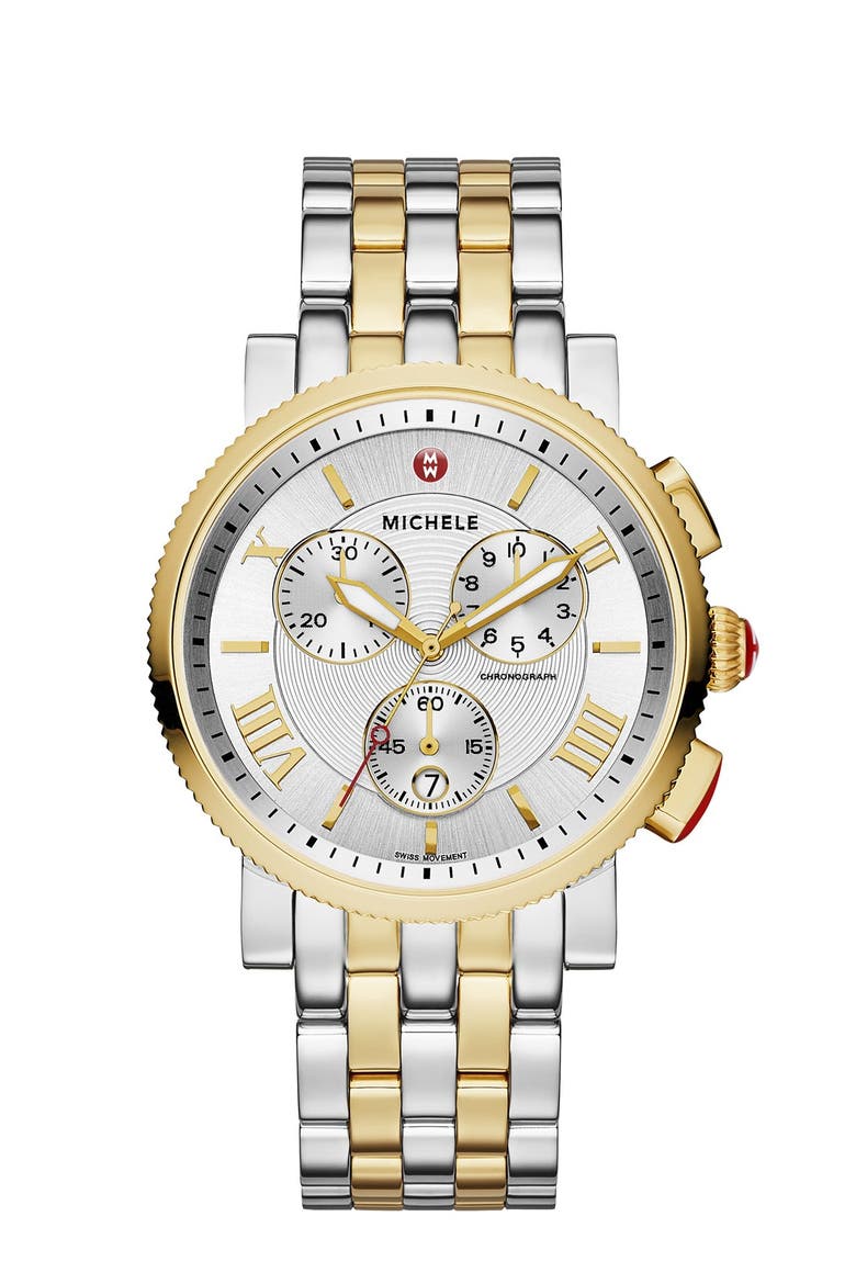 'Sport Sail - Large' Black Dial Watch Case, 42mm, Alternate, color, SILVER/ GOLD