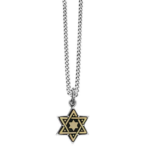 Large Gold Tone Alloy Star of David in Silver Frame Pendant