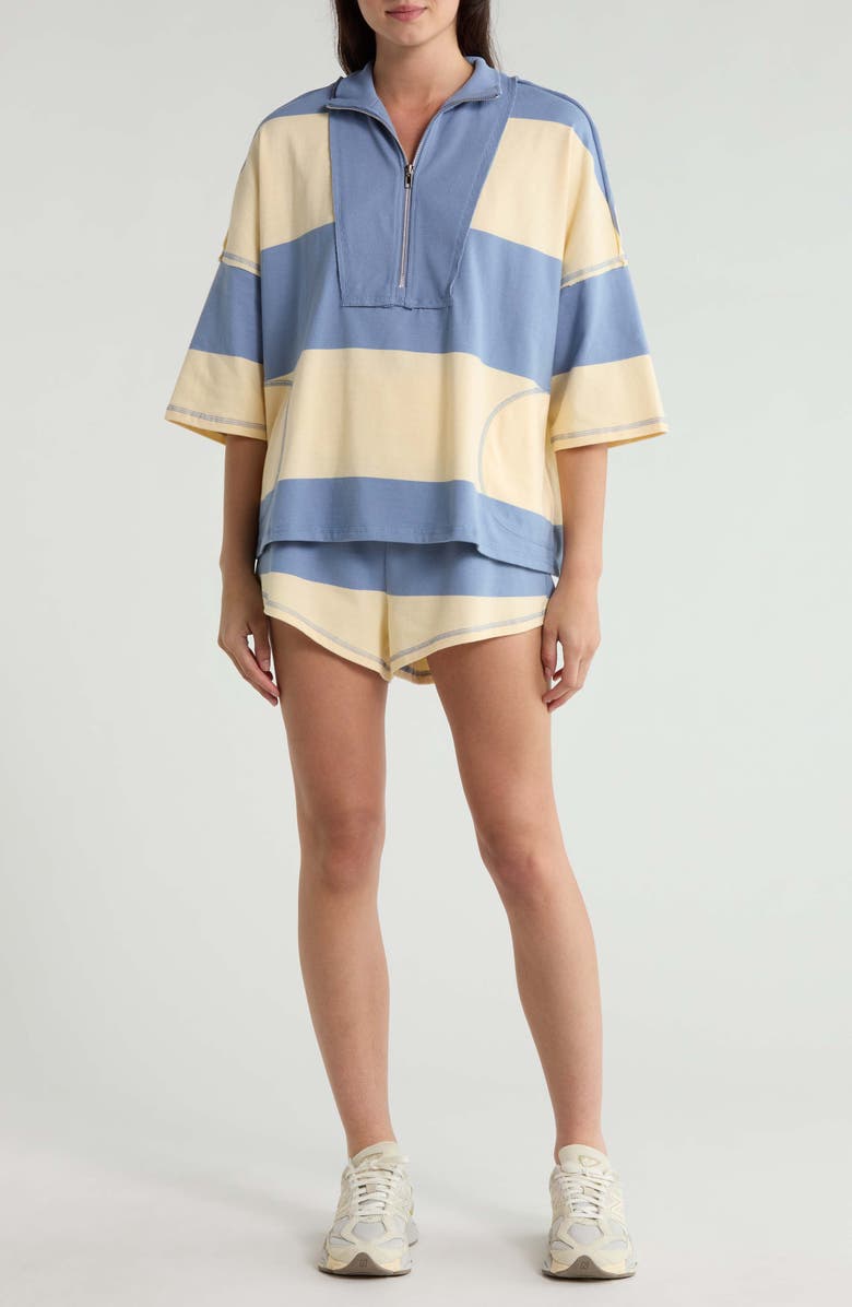Free People FP Movement Retro Rugby Half Zip Top & Shorts Set, Main, color, Blue Ash And Pina Cola