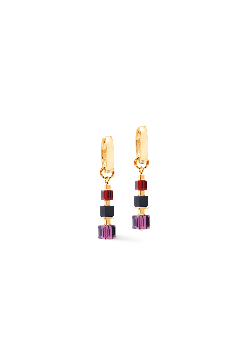 Hoop Earrings Cube Mix Precious Berry Gold, Main, color, Red-Purple
