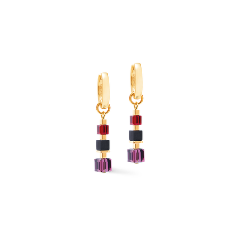 Hoop Earrings Cube Mix Precious Berry Gold