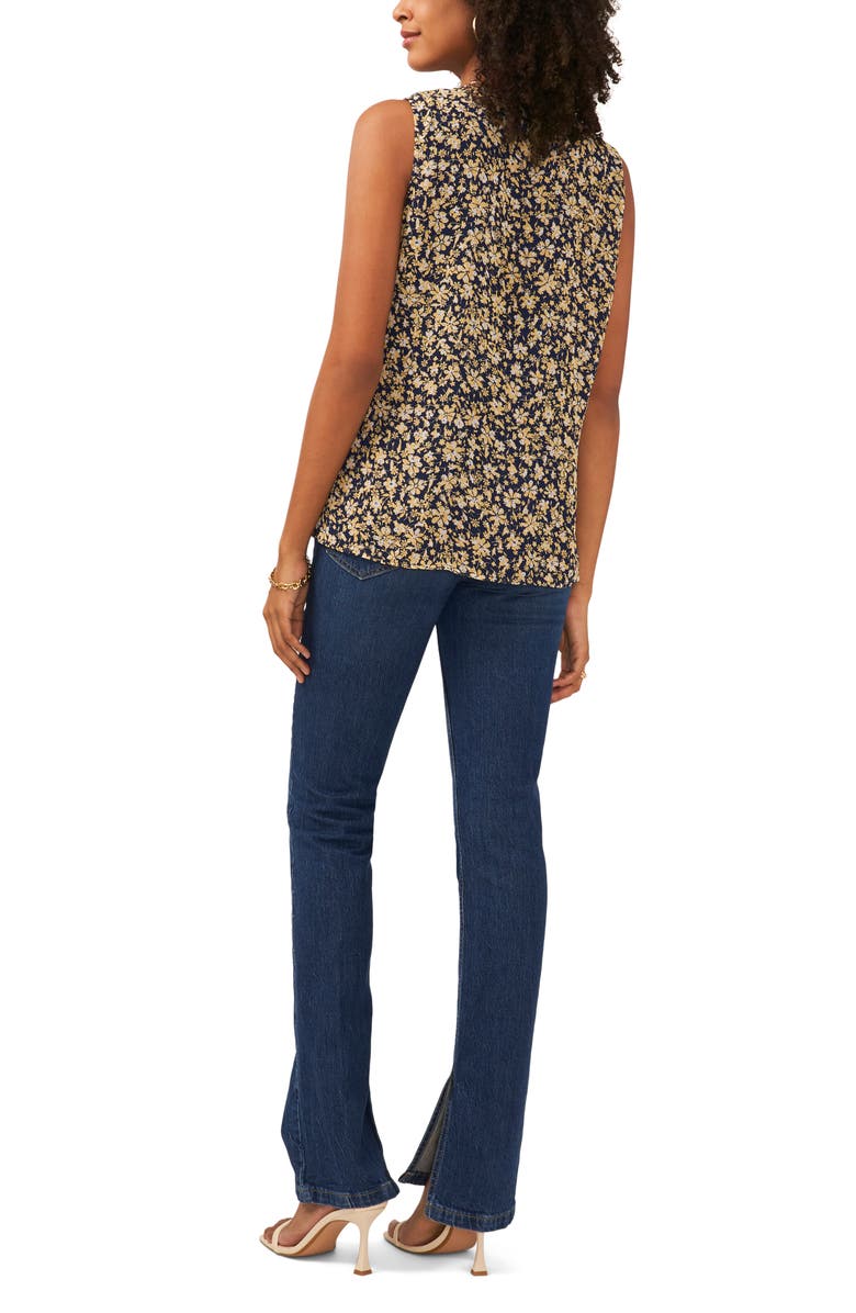 Vince Camuto Floral Ruffle Sleeveless Top, Alternate, color, Classic Navy