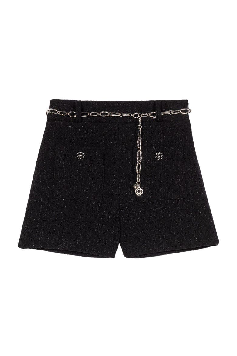 Shiny tweed shorts, Main, color, Black