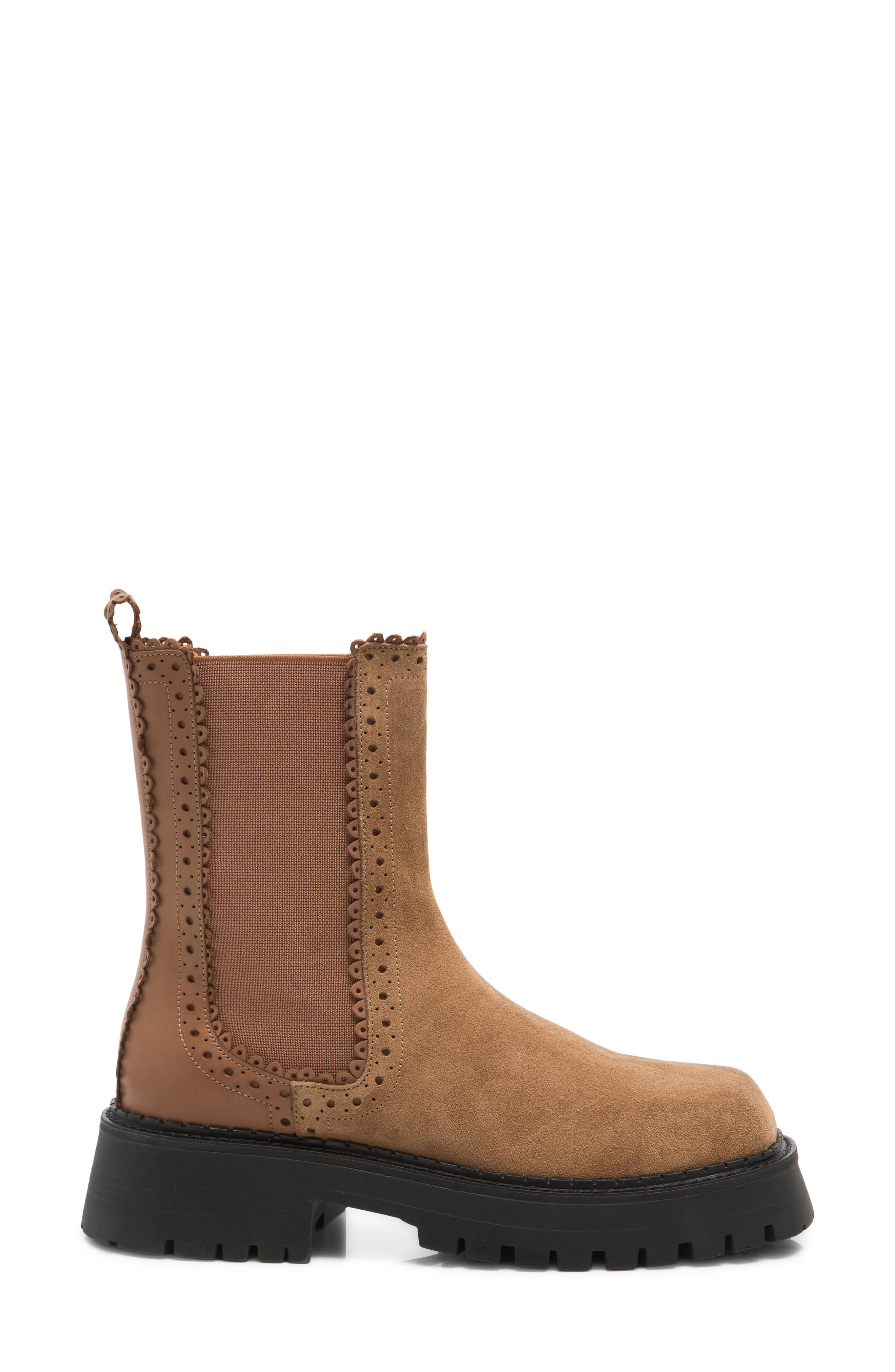 Tried and True Leather Brogue Bootie, Alternate, color, CAMEL SUEDE