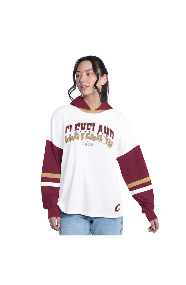 G-III 4HER BY CARL BANKS Women's G-III 4Her by Carl Banks  White/Wine Cleveland Cavaliers Key Player Oversized Hooded Long Sleeve T-Shirt, Main, color, White