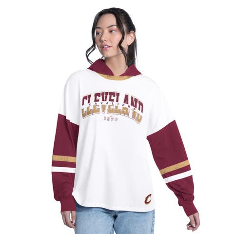 Women's G-III 4Her by Carl Banks  White/Wine Cleveland Cavaliers Key Player Oversized Hooded Long Sleeve T-Shirt