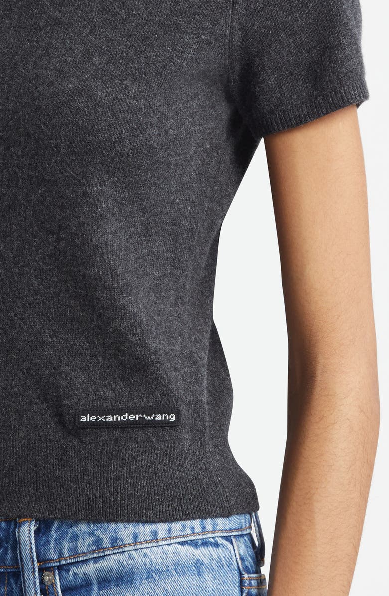 Alexander Wang Logo Wool Knit Top, Alternate, color, Charcoal