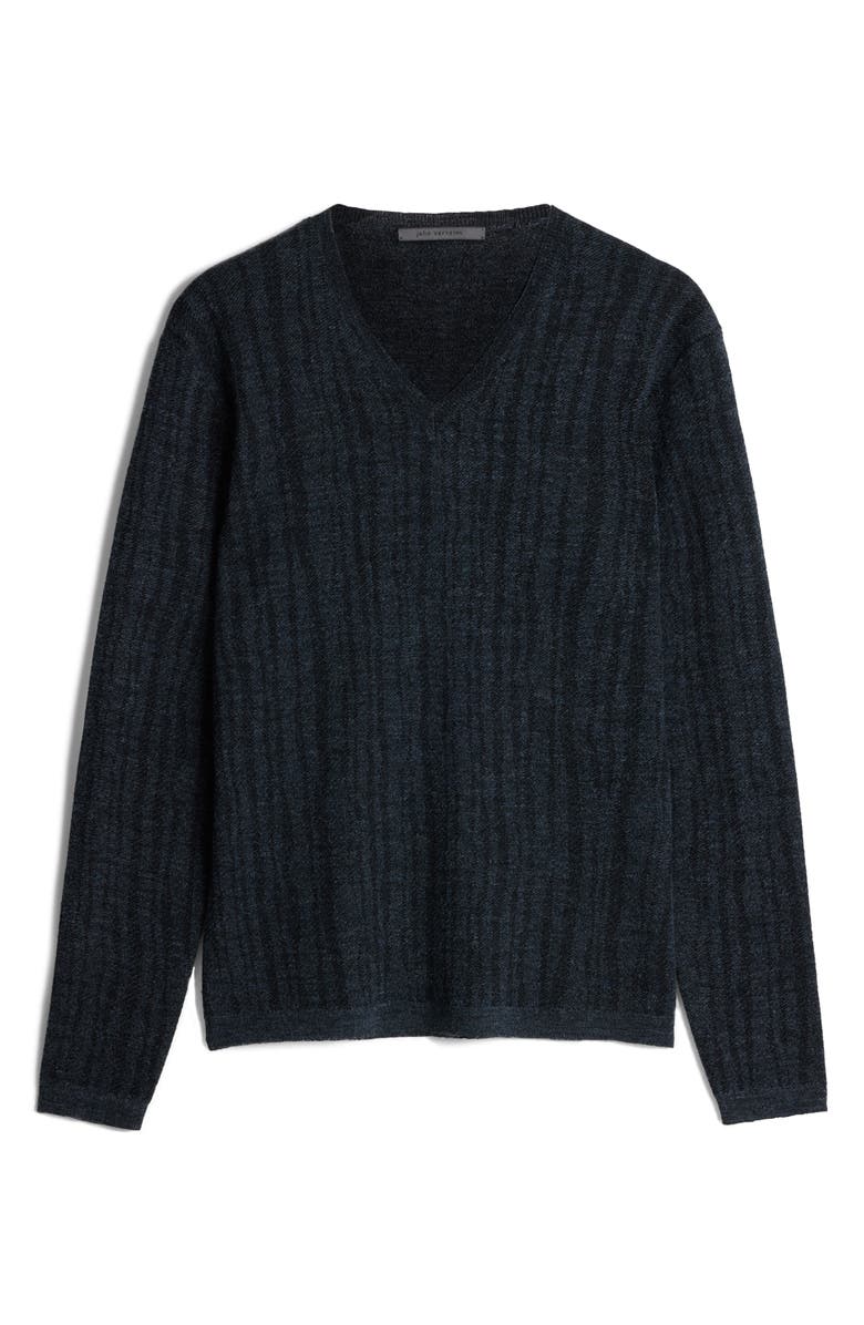 John Varvatos Bandera Rib Wool Blend V-Neck Sweater, Alternate, color, Navy