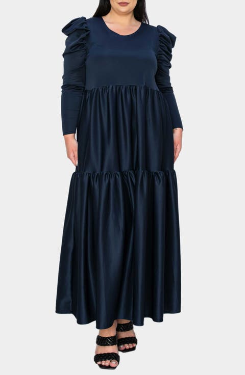 Isabel Long Sleeve Tiered Maxi Dress (Plus)