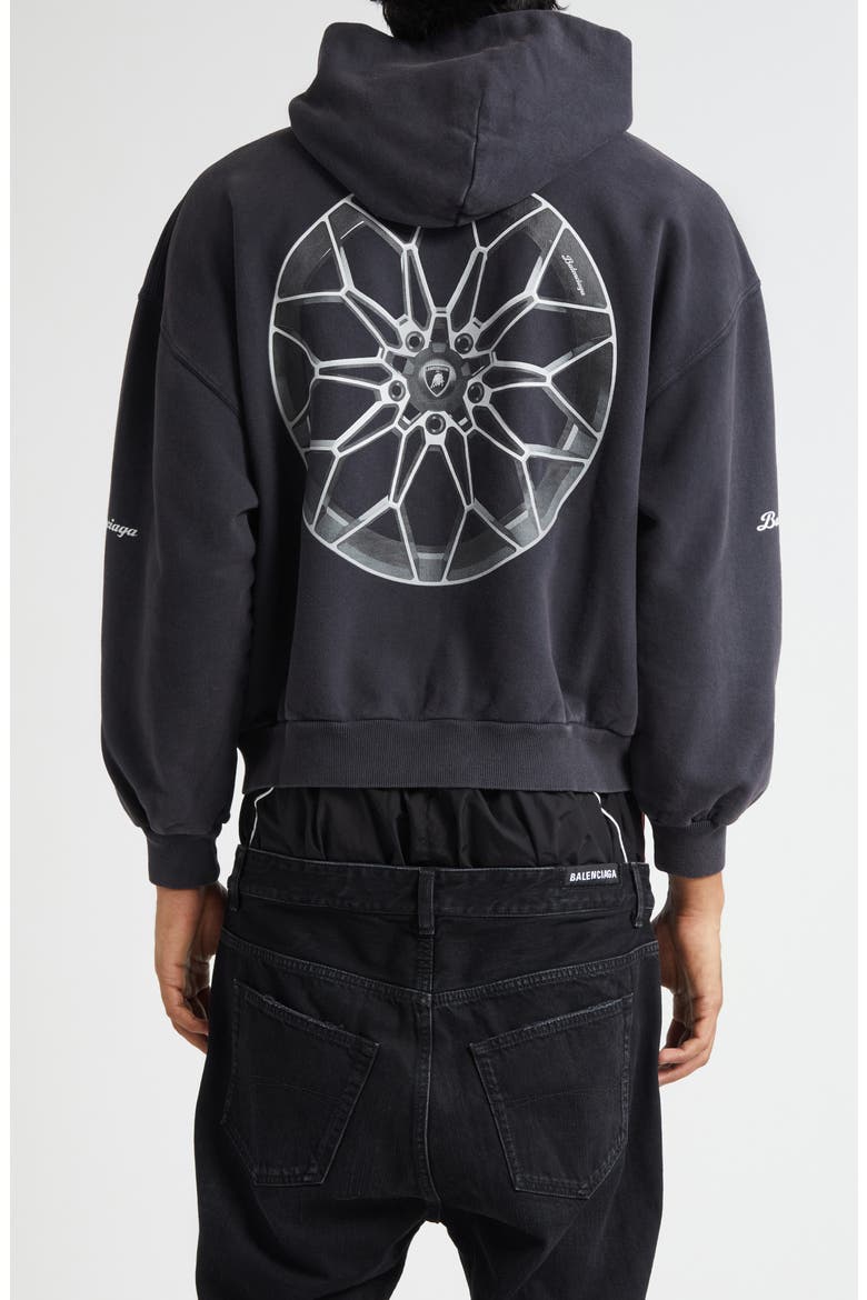 x Automobili Lamborghini Small Fit Full Zip Fleece Graphic Hoodie, Alternate, color, 1041 FADED WASHED BLACK