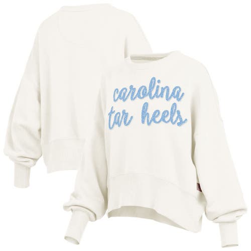 Pressbox Cream North Carolina Tar Heels Oversized Chelsea Waist Length Pullover Sweatshirt In White