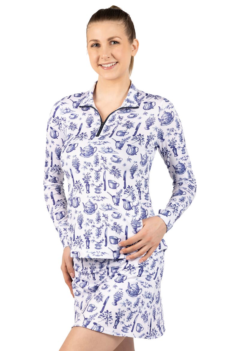 Toile Print Performance Quarter Zip Pullover, Alternate, color, LIGHT BLUE