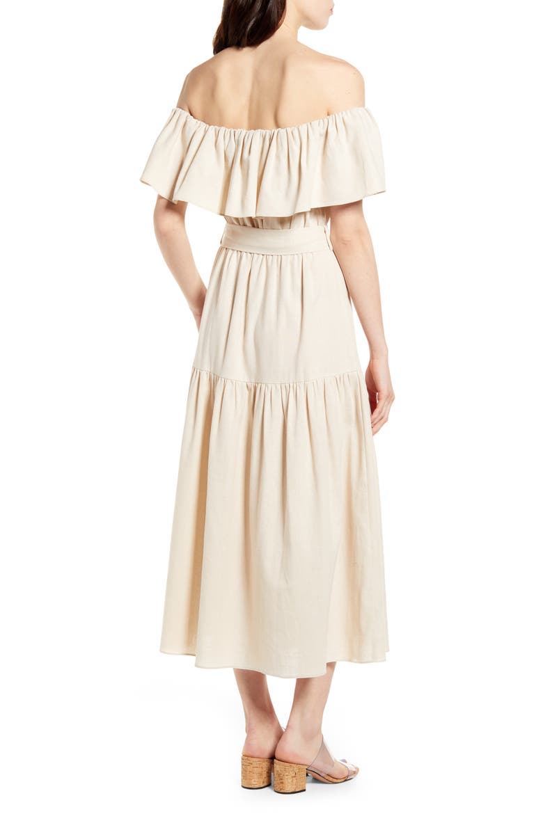 Belted Off the Shoulder Midi Dress, Alternate, color, BEIGE