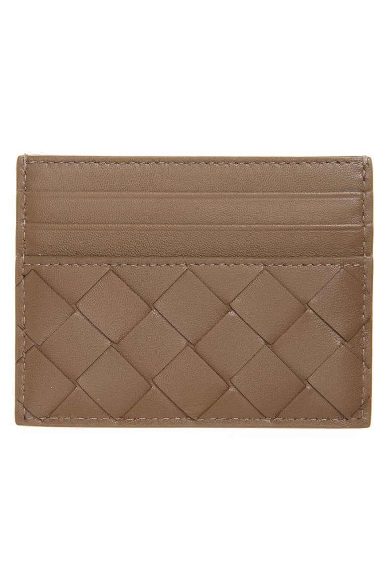 Intrecciato Leather Card Case, Alternate, color, PINECONE-GOLD